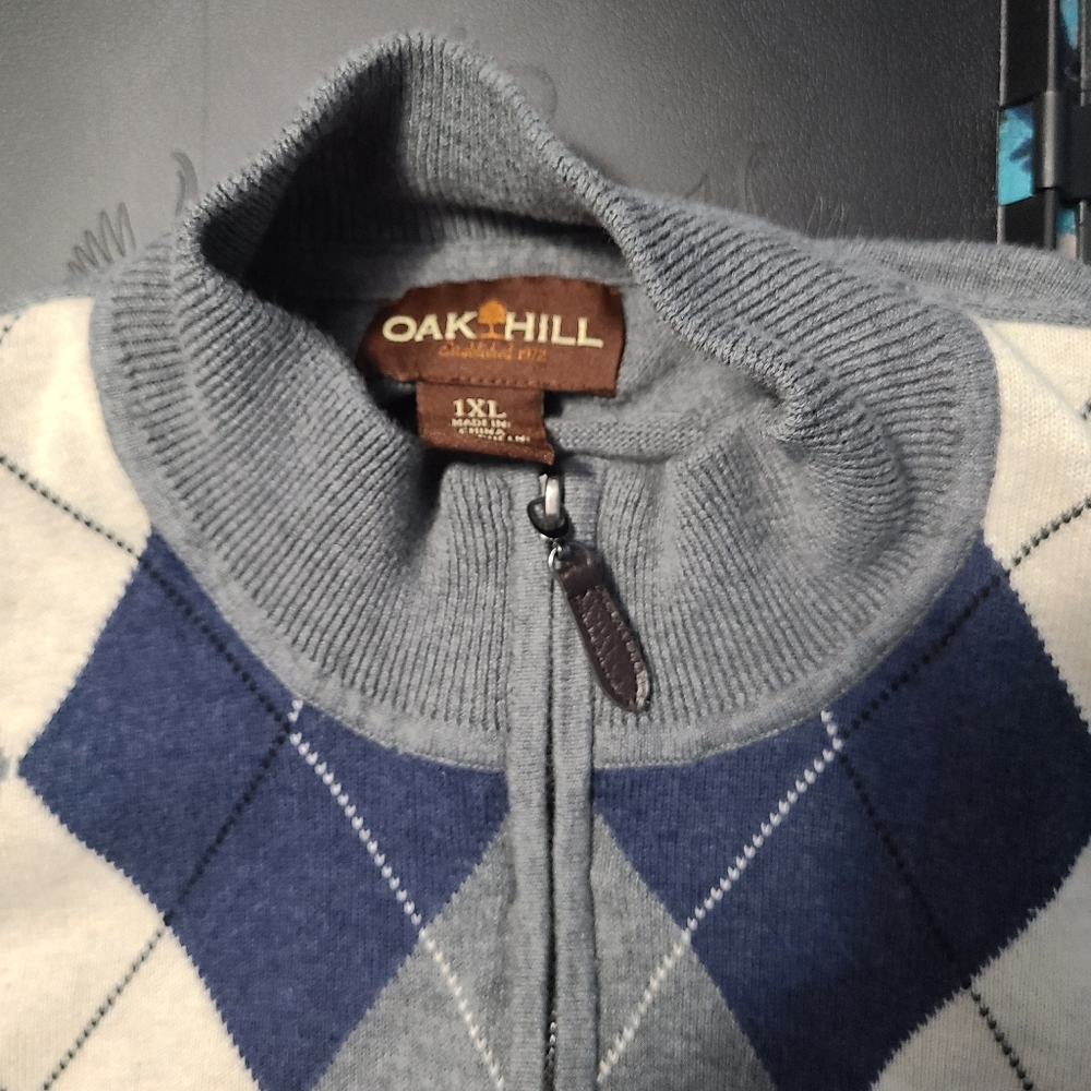 Oak hill argyle sweater, size xl, grey, cream, blue